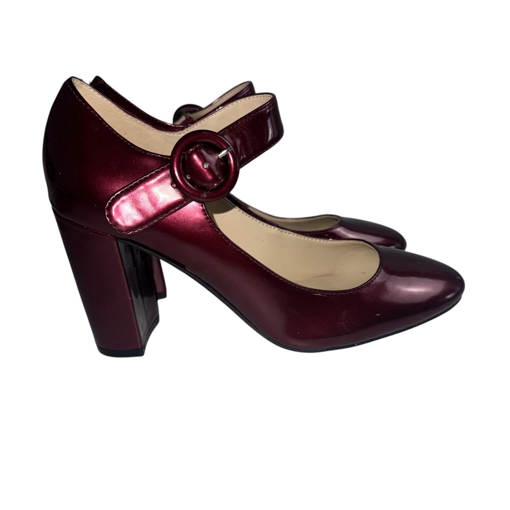 Marc Fisher Shaylie Mary Jane Block Heel Pumps Burgundy Patent Metallic Size 6M - Picture 2 of 9